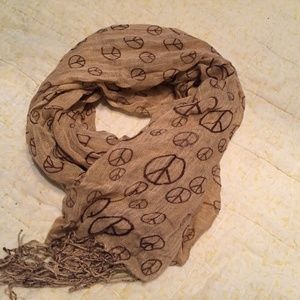 Vintage Retro Scarf--Brown with Peace Signs